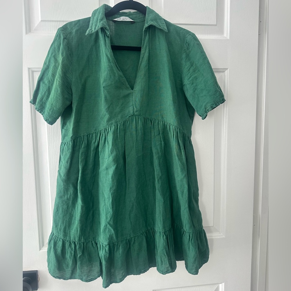 Zara Emerald Green Short Sleeve Tiered Dress